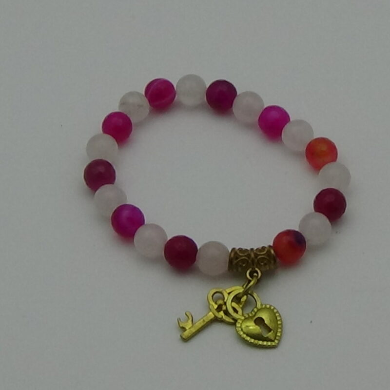 PULSERA DE CUARZO ROSA Y CUARZO ÁGATA ROSA (PARA EL AMOR)