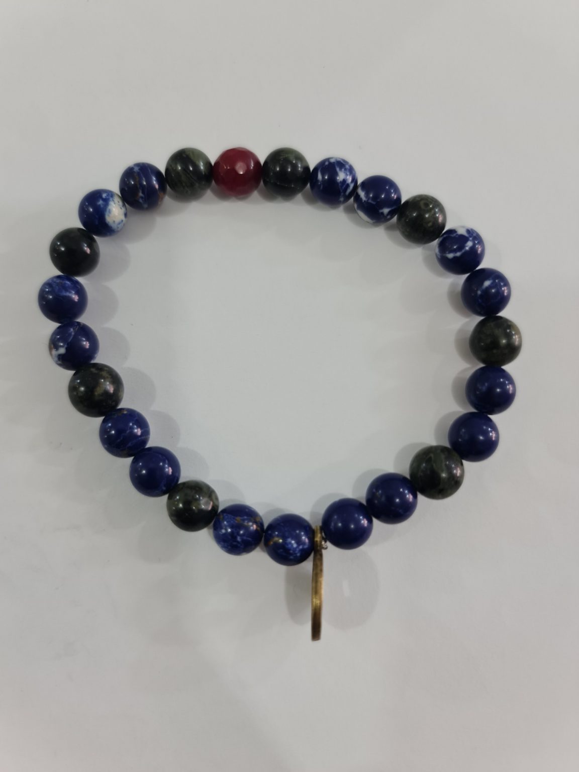 PULSERA DE CUARZO SODALITA CON DIJE DE MONEDA CHINA