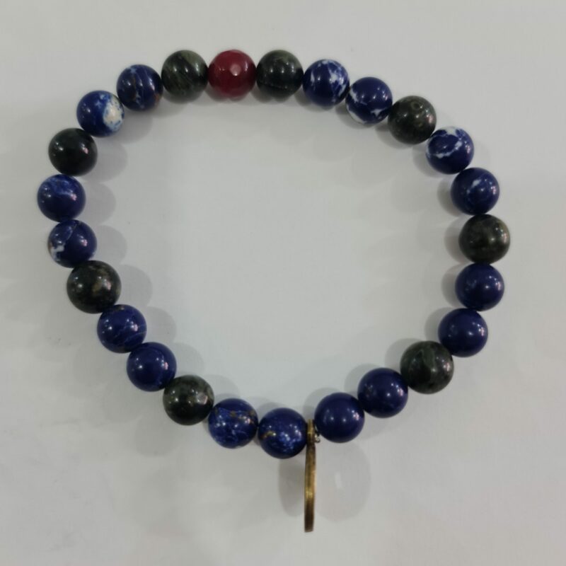 PULSERA DE CUARZO SODALITA CON DIJE DE MONEDA CHINA