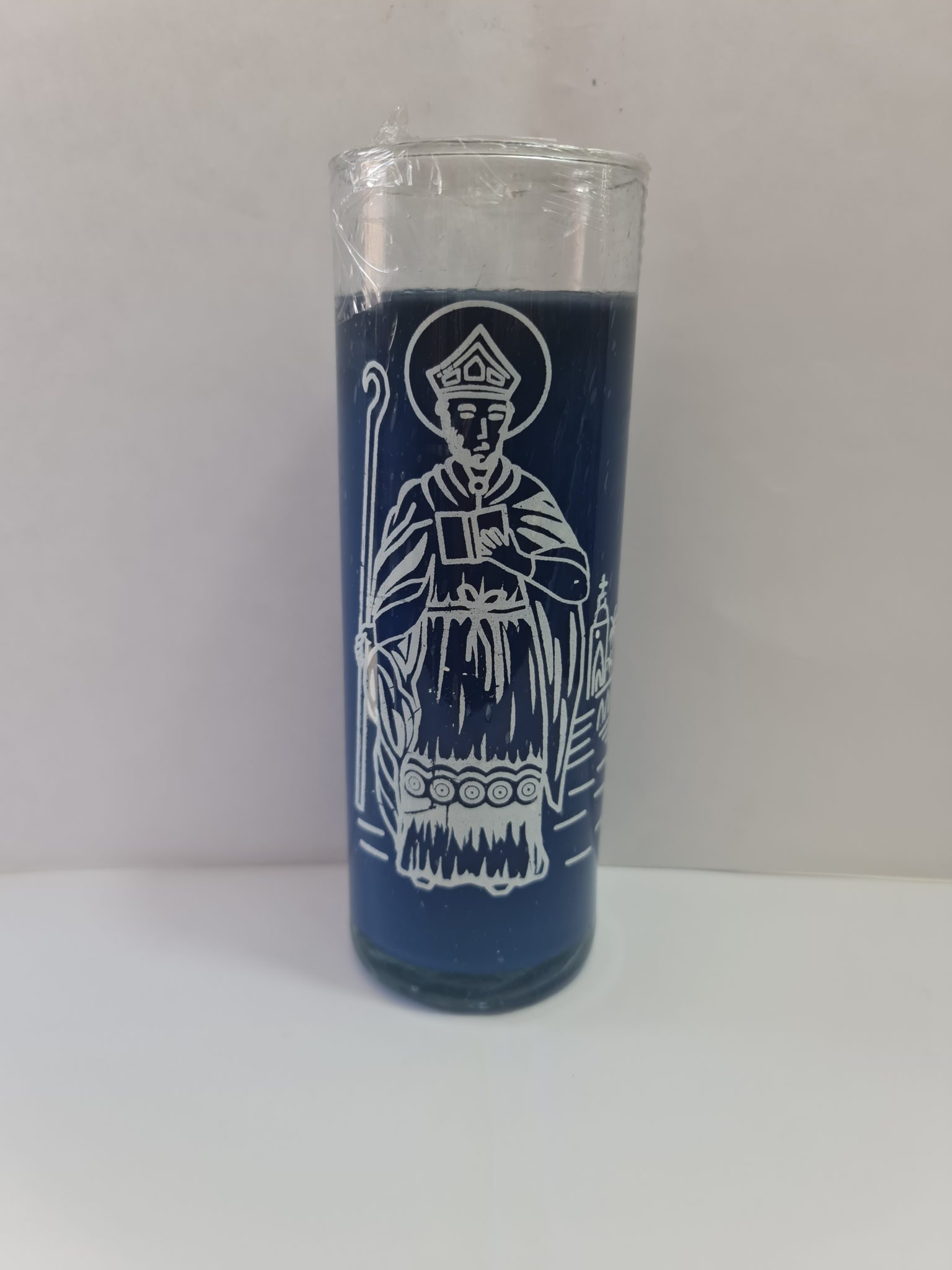 VELADORA DE VASO SAN CIPRIASNO AZUL PREPARADA Jaky Quiroz VELADORA DE VASO SAN CIPRIASNO AZUL PREPARADA Jaky Quiroz