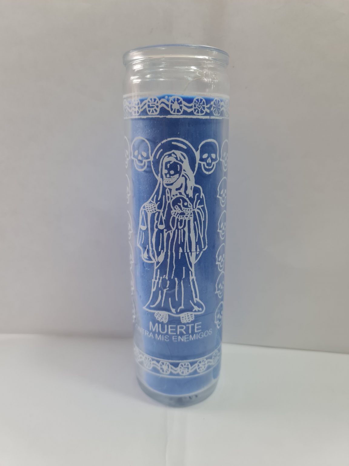 VELADORA DE VASO DE SANTA MUERTE AZUL PREPARADA
