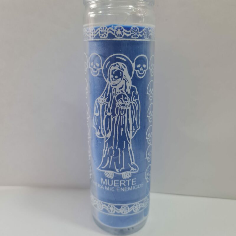 VELADORA DE VASO DE SANTA MUERTE AZUL PREPARADA