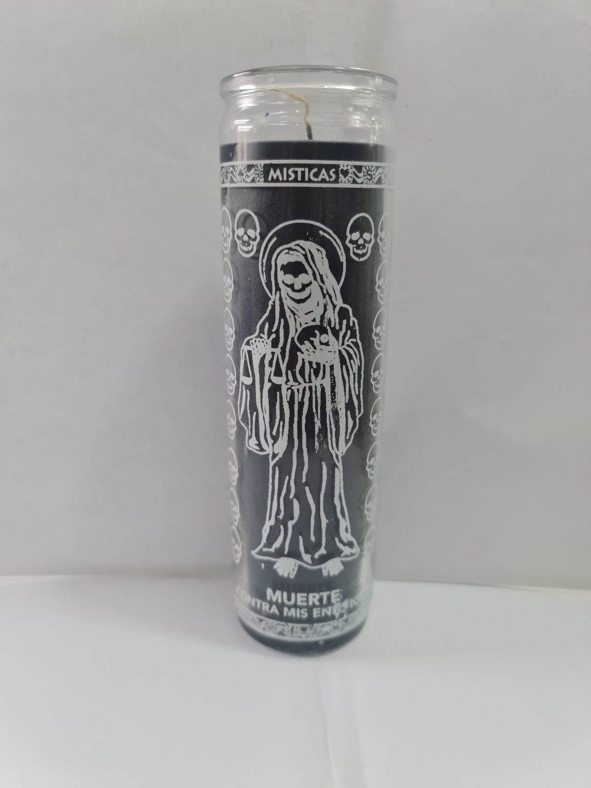 VELADORA DE VASO DE SANTA MUERTE NEGRA PREPARADA