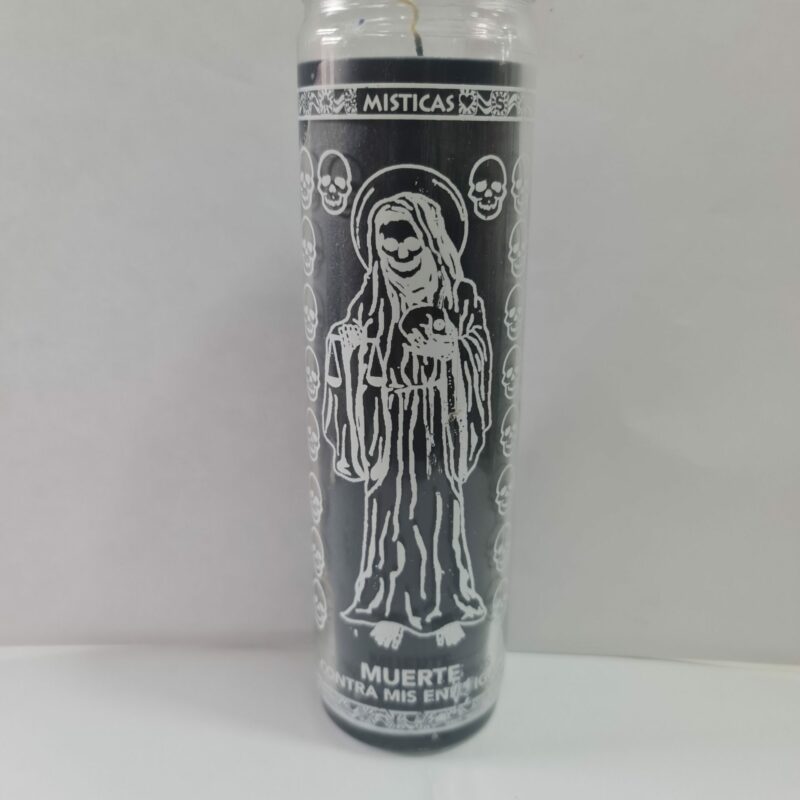 VELADORA DE VASO DE SANTA MUERTE NEGRA PREPARADA