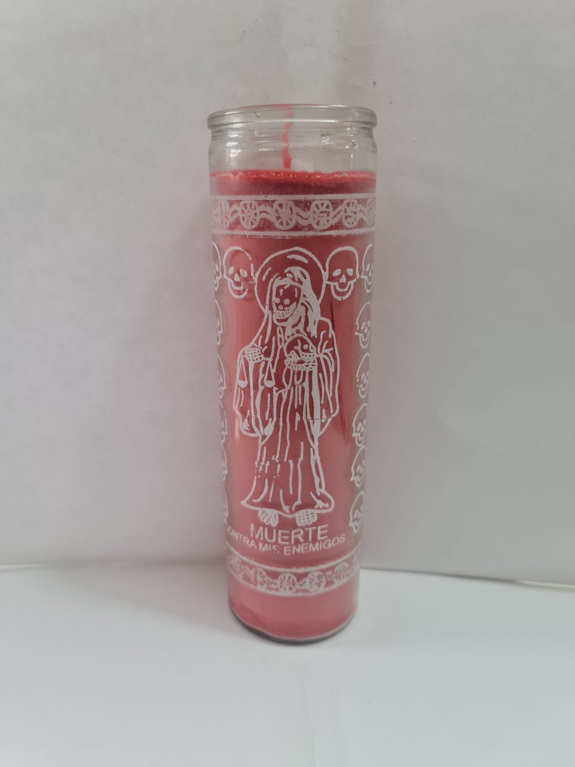 VELADORA DE VASO DE SANTA MUERTE ROJA PREPARADA