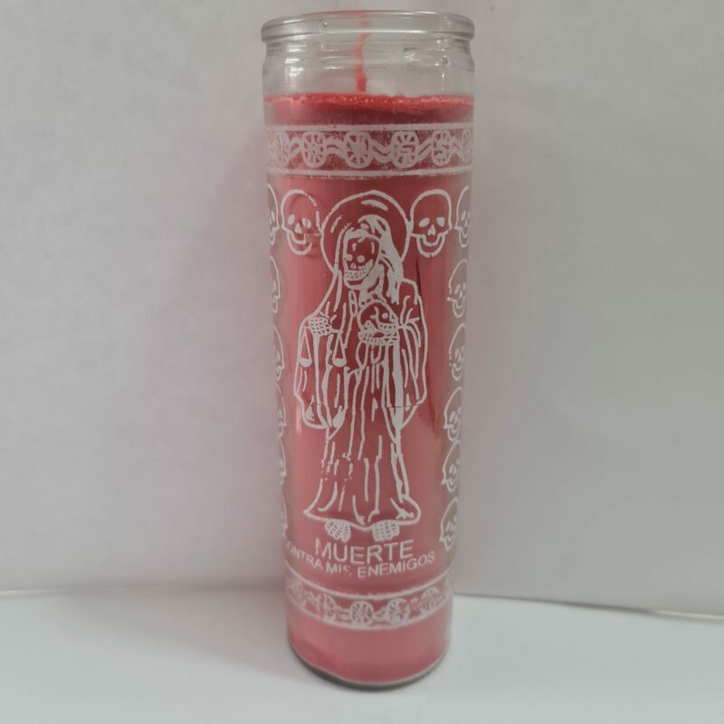 VELADORA DE VASO DE SANTA MUERTE ROJA PREPARADA