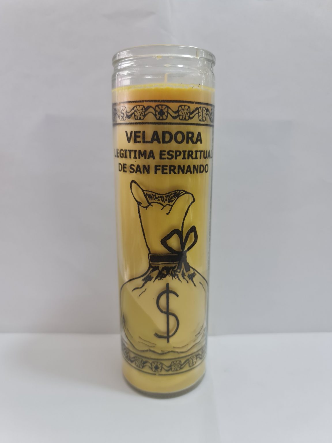 VELADORA DE VASO DE SAN FERNANDO AMARILLA PREPARADA