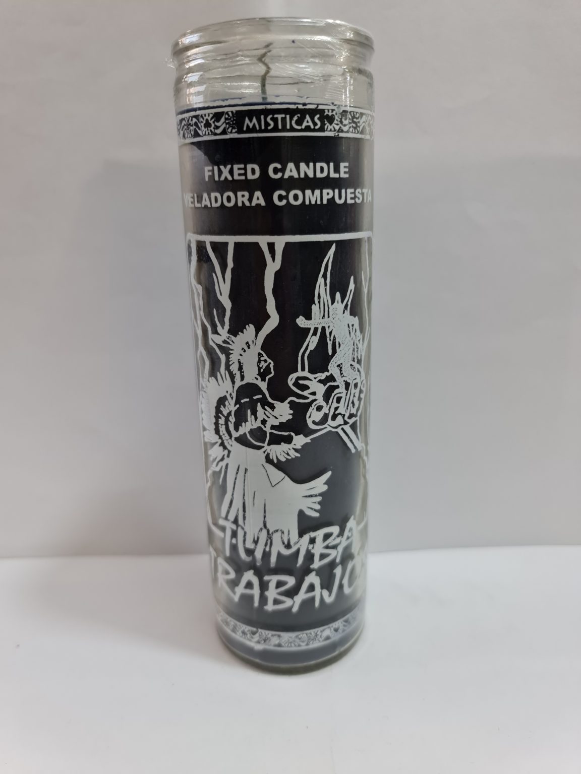 VELADORA DE VASO DE TUMBA TRABAJO NEGRA PREPARADA