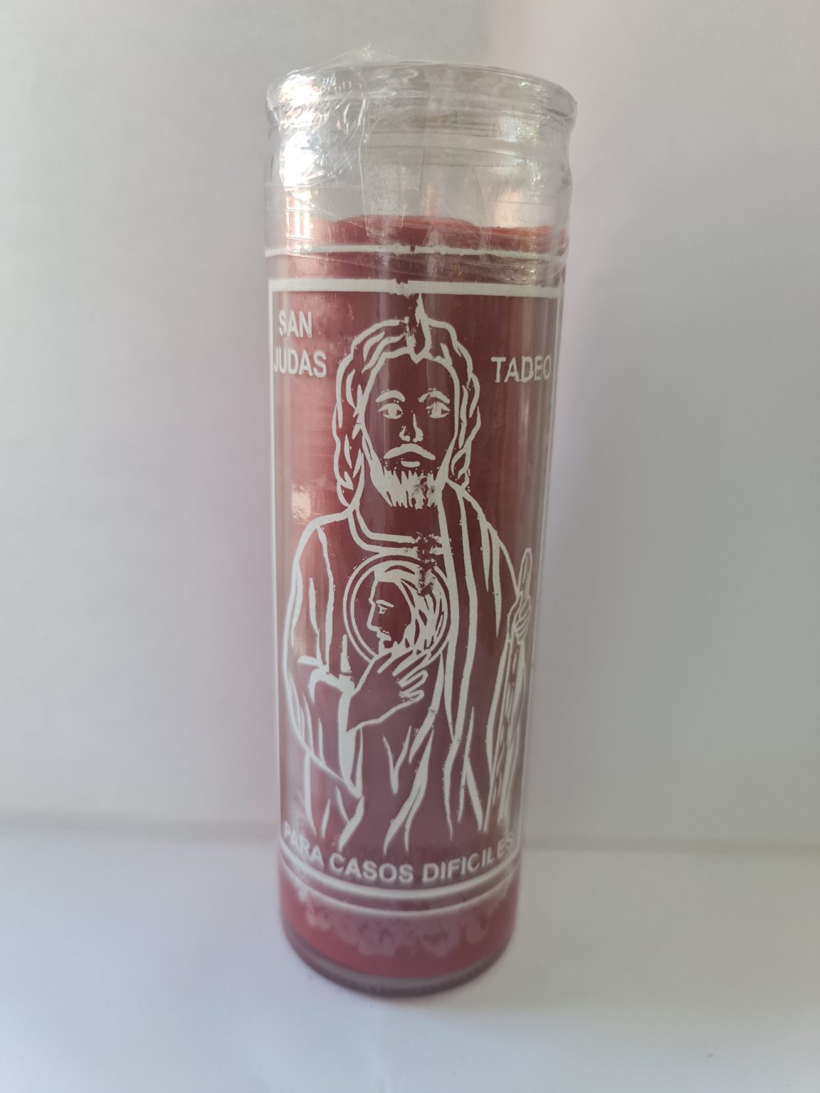 VELADORA DE VASO DE SAN JUDAS TADEO ROJA PREPARADA