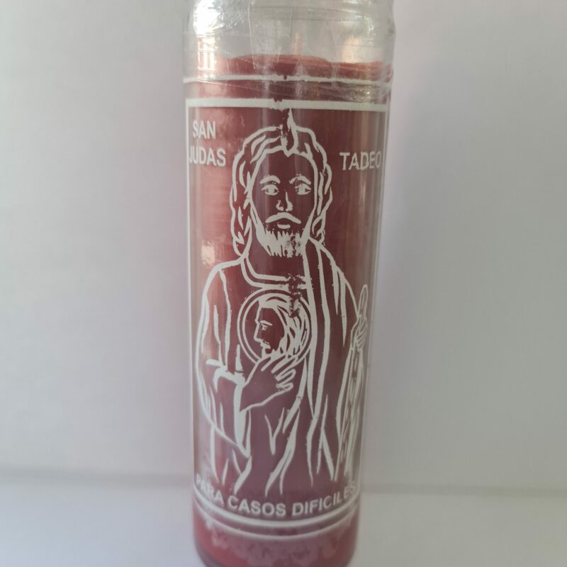 VELADORA DE VASO DE SAN JUDAS TADEO ROJA PREPARADA