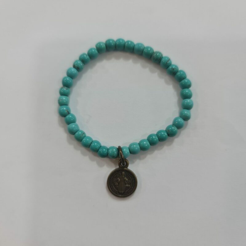 PULSERA DE CUARZO TURQUESA CON SAN BENITO (PARA BEBÉ)