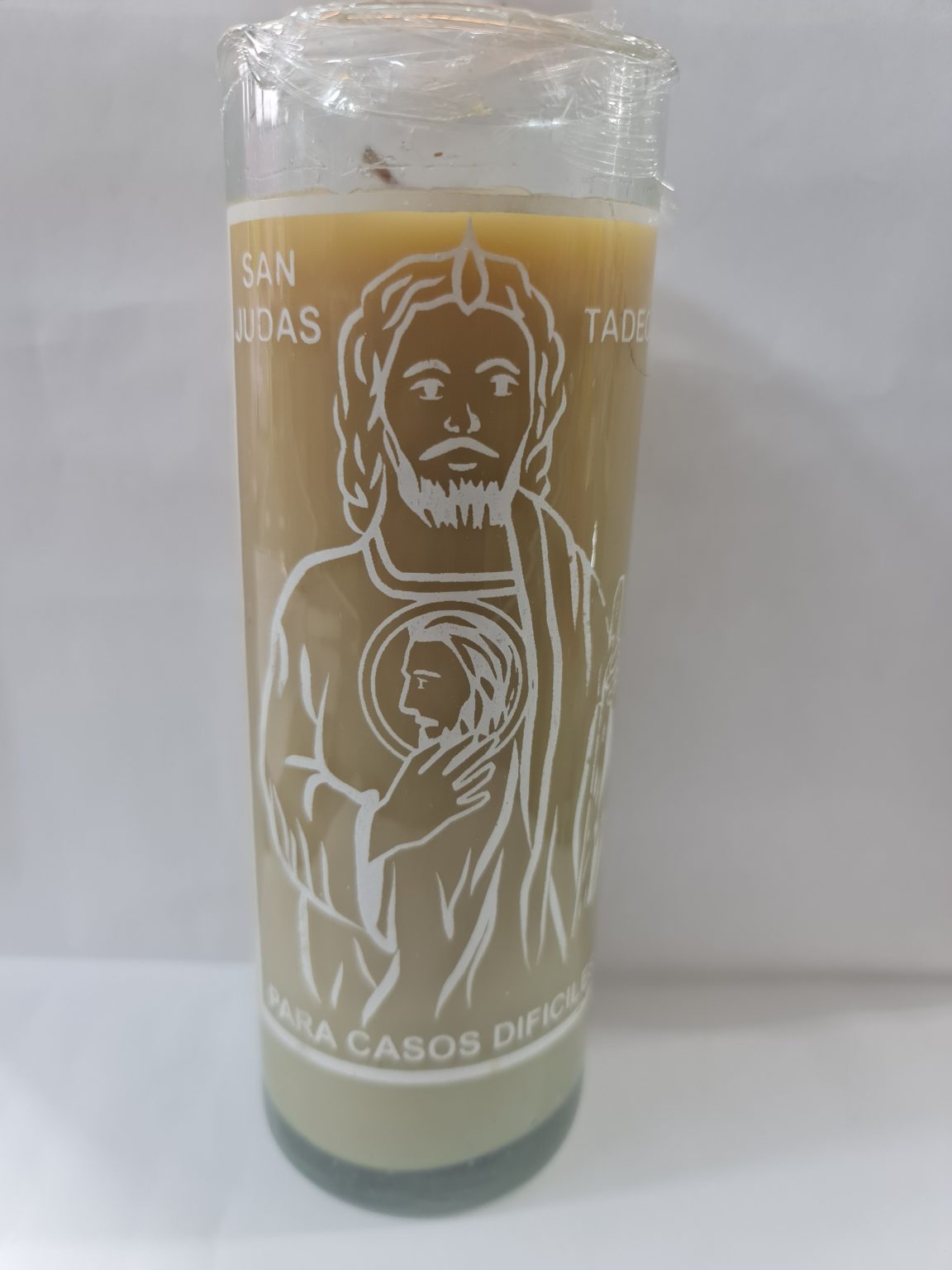 VELADORA DE VASO DE SAN JUDAS TADEO BLANCA PREPARADA