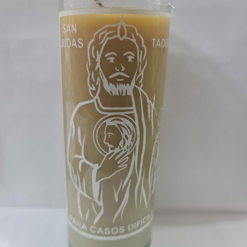 VELADORA DE VASO DE SAN JUDAS TADEO BLANCA PREPARADA