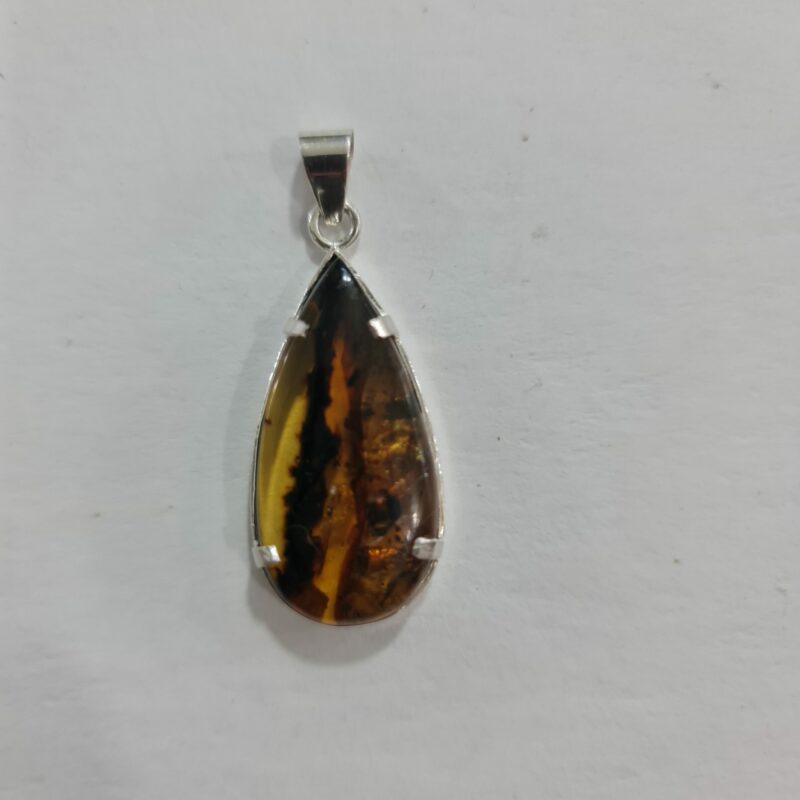 DIJE DE CUARZO DE ÁMBAR GOTA GRANDE MONTADO EN PLATA