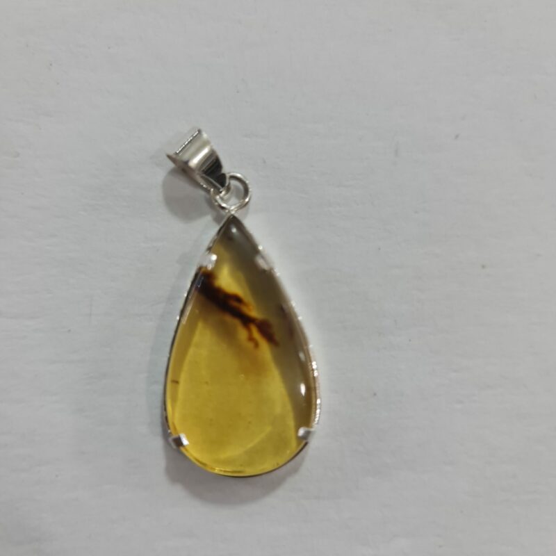 DIJE DE CUARZO DE ÁMBAR GOTA GRANDE MONTADO EN PLATA