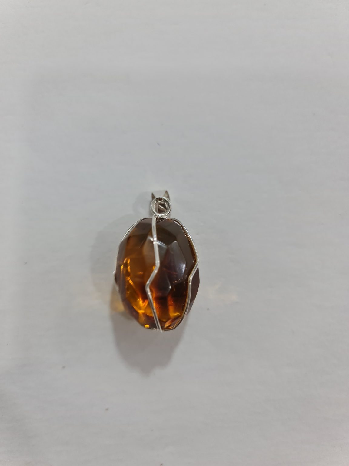DIJE DE CUARZO DE ÁMBAR GOTA GRANDE MONTADO EN PLATA