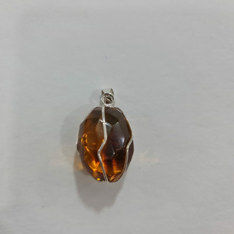DIJE DE CUARZO DE ÁMBAR GOTA GRANDE MONTADO EN PLATA