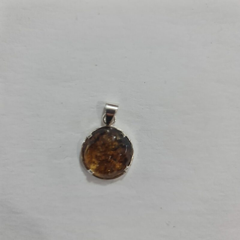 DIJE DE CUARZO DE ÁMBAR CIRCULO MONTADO EN PLATA