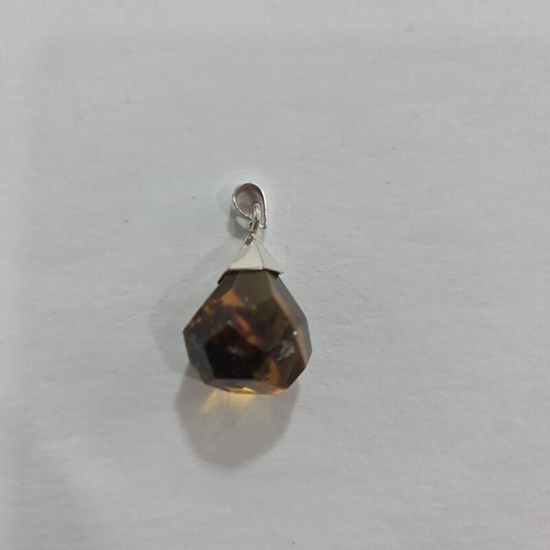 DIJE DE CUARZO DE ÁMBAR ESFERA MONTADO EN PLATA