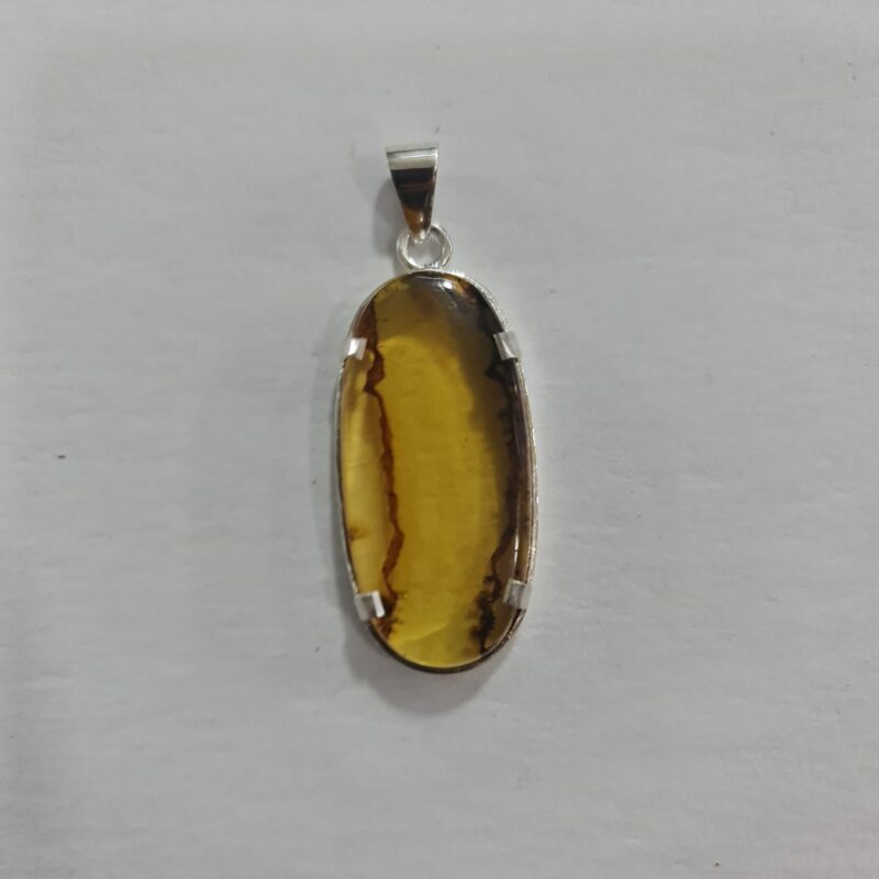 DIJE DE CUARZO DE ÁMBAR OVALADO MONTADO EN PLATA