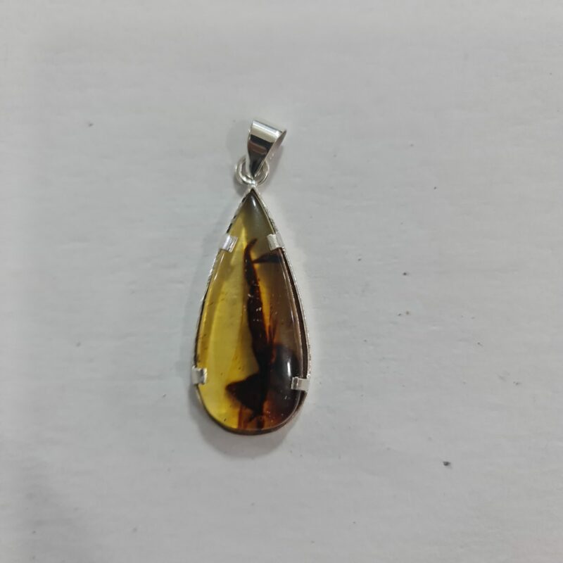 DIJE DE CUARZO DE ÁMBAR EN GOTA MONTADO EN PLATA