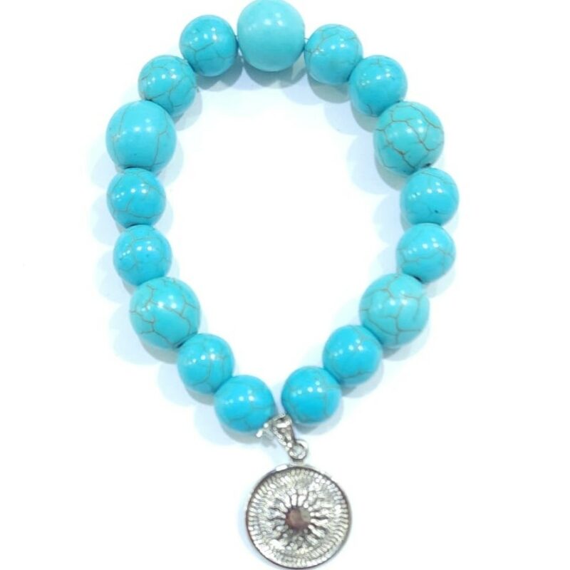 PULSERA DE CUARZO TURQUESA CON DIJE DEL ENEGRAMA SOLAR DE PLATA