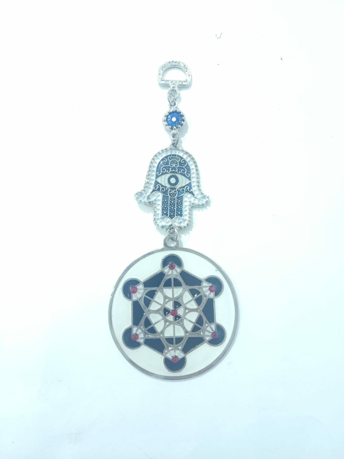 LLAVERO CUBO DE METATRÓN CON MANO DE FATIMA