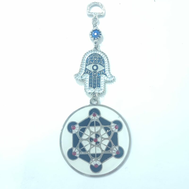 LLAVERO CUBO DE METATRÓN CON MANO DE FATIMA