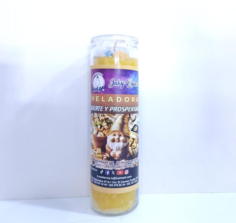VELADORA DE SUERTE Y PROSPERIDAD DE VASO MARCA PROPIA PREPARADA