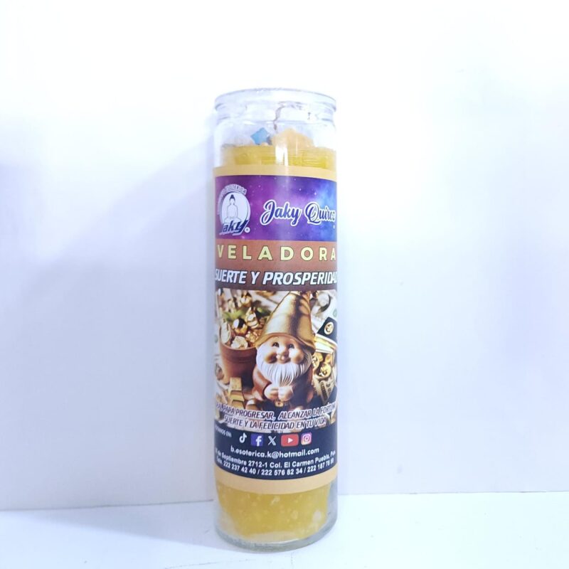 VELADORA DE SUERTE Y PROSPERIDAD DE VASO MARCA PROPIA PREPARADA