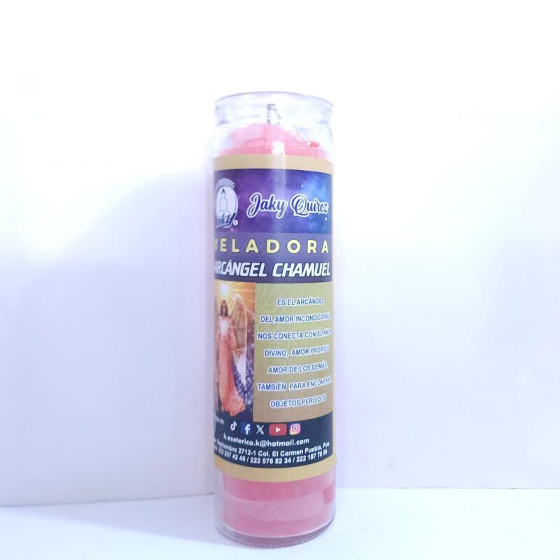 VELADORA DE ARCÁNGEL CHAMUEL DE VASO MARCA PROPIA PREPARADA