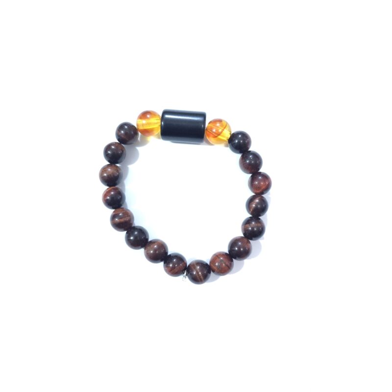 PULSERA OJO DE TIGRE CON AMBAR Y OBSIDIANA