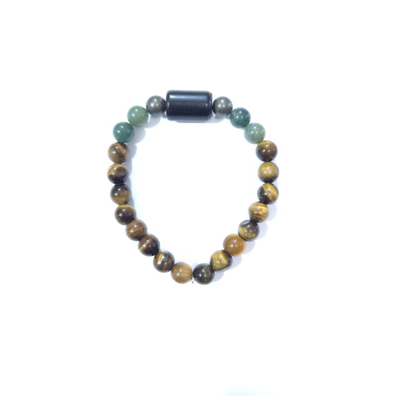 PULSERA OJO DE TIGRE CON CUARZO VERDE, PIRITA Y OBSIDIANA