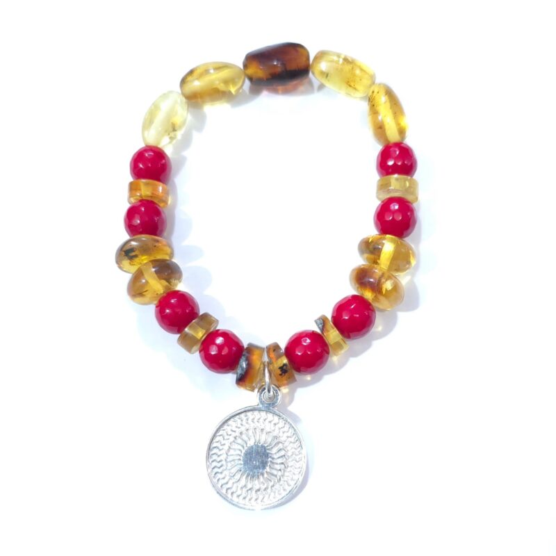 PULSERA DE ÁMBAR CON CUARZO ROJOY ENEGRAMA DE PLATA