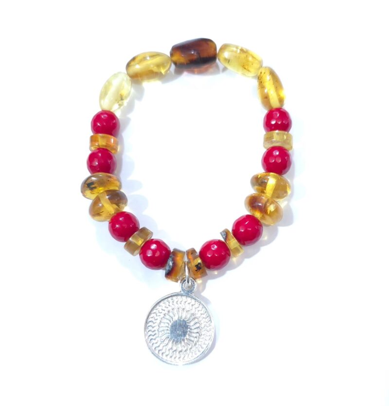 PULSERA DE ÁMBAR CON CUARZO ROJOY ENEGRAMA DE PLATA