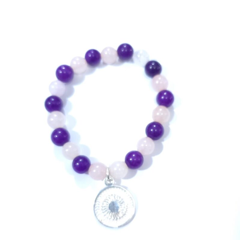 PULSERA DE CUARZO AMATISTA CON AGATA MORADA Y ENEGRAMA DE PLATA