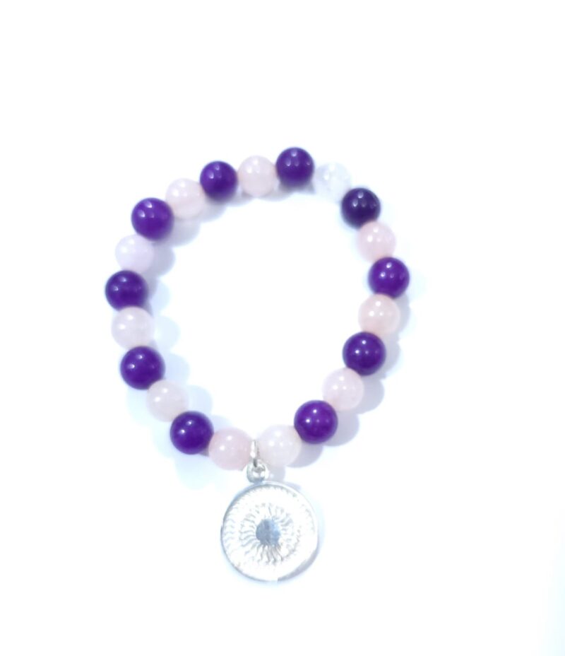 PULSERA DE CUARZO AMATISTA CON AGATA MORADA Y ENEGRAMA DE PLATA