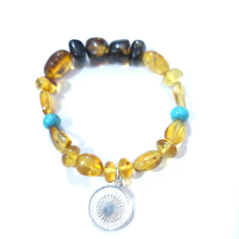 PULSERA AMBAR CON TURQUESA Y ENEGRAMA PLATA