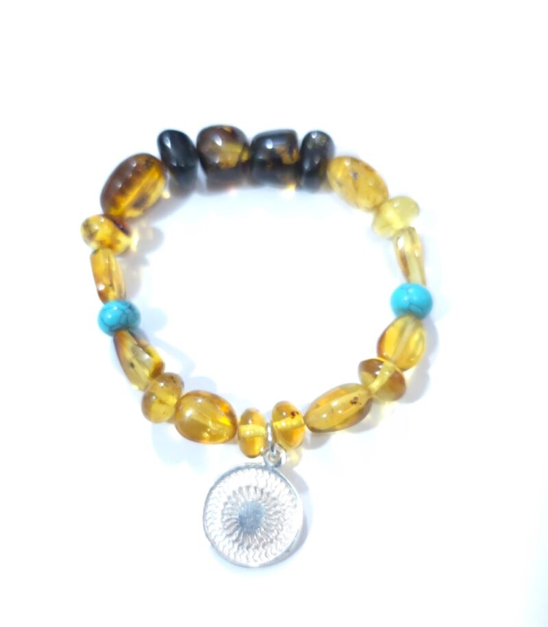 PULSERA AMBAR CON TURQUESA Y ENEGRAMA PLATA
