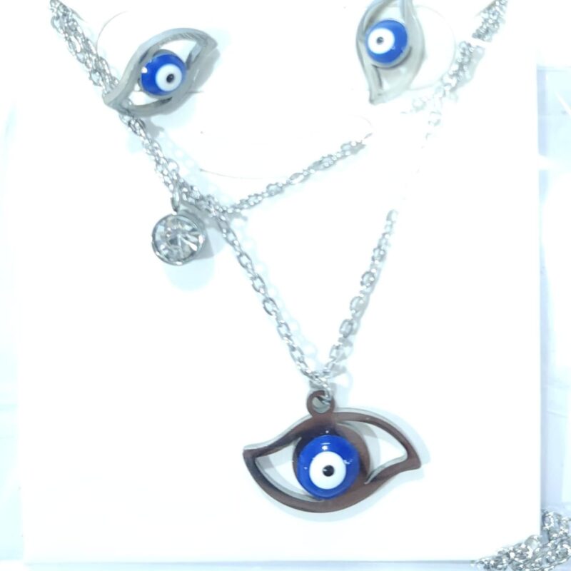 JUEGO DE ARETES CON DIJE DE OJO PROTECTOR