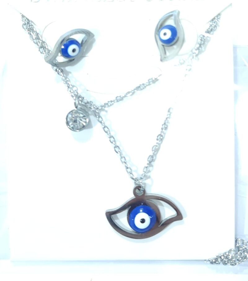 JUEGO DE ARETES CON DIJE DE OJO PROTECTOR