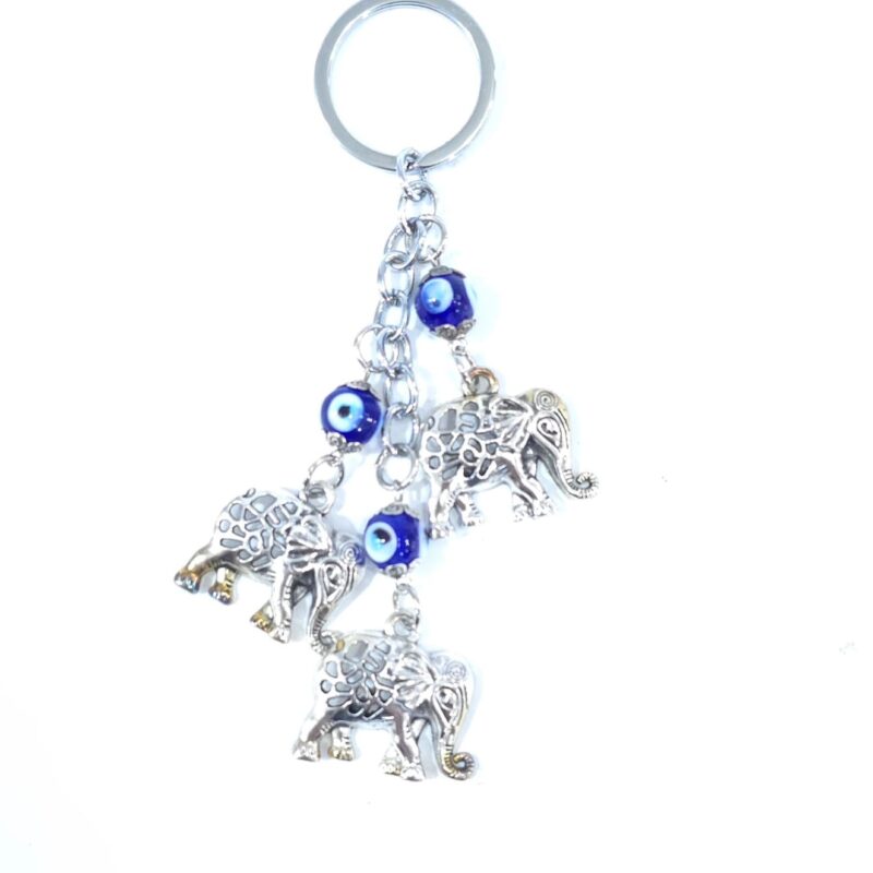 LLAVERO 3 ELEFANTES CON OJO TURCO PROTECCIÓN Y BUENA SUERTE