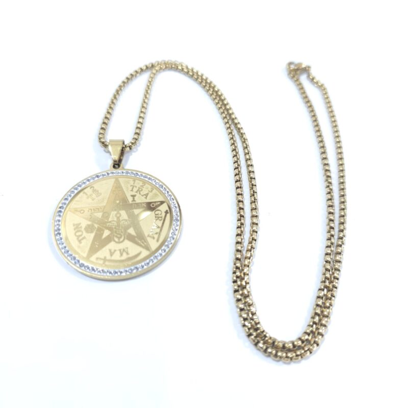 TETRAGRAMATON 4.5 CM DORADO CON CADENA ACERO INOXIDABLE