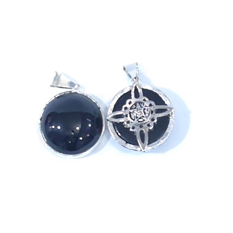 DIJE # 2 DE OBSIDIANA CON NUDO DE BRUJA Y TETRAGRAMATON 5 CM